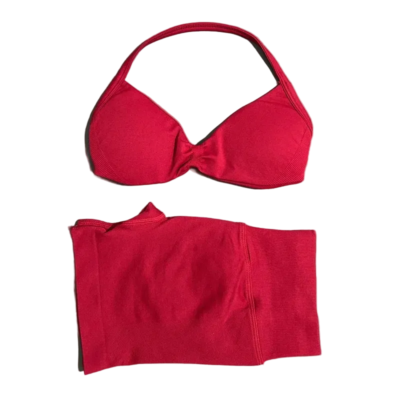 SculptForHer Women’s 2 Piece Scrunch Gym Set | High-Waisted Shorts & Strappy Sports Bra | Seamless Workout Outfit