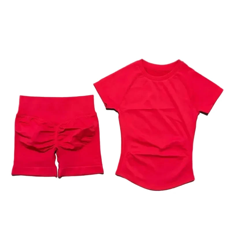 SculptForHer Seamless Gym Set | Sculpt Performance T-Shirt & Scrunch Shorts for Women