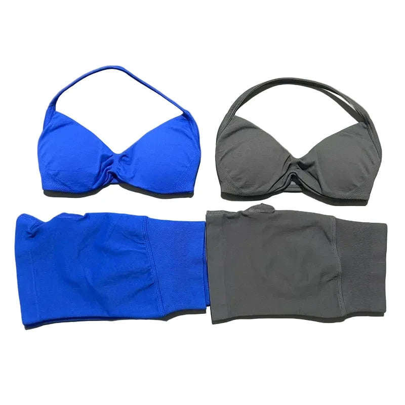 SculptForHer Women’s 2 Piece Scrunch Gym Set | High-Waisted Shorts & Strappy Sports Bra | Seamless Workout Outfit