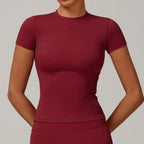 SculptForHer Women Running Sports T Shirt Summer Short Sleeve Round Neck Breathable Stretchy GYM Yoga Slim Fitness Active Top Tee